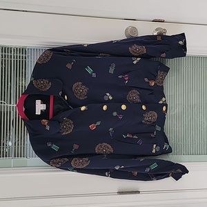 Vintage 💯 Silk Bomber Style Jacket Nautical/Military Print Women's Sz 10